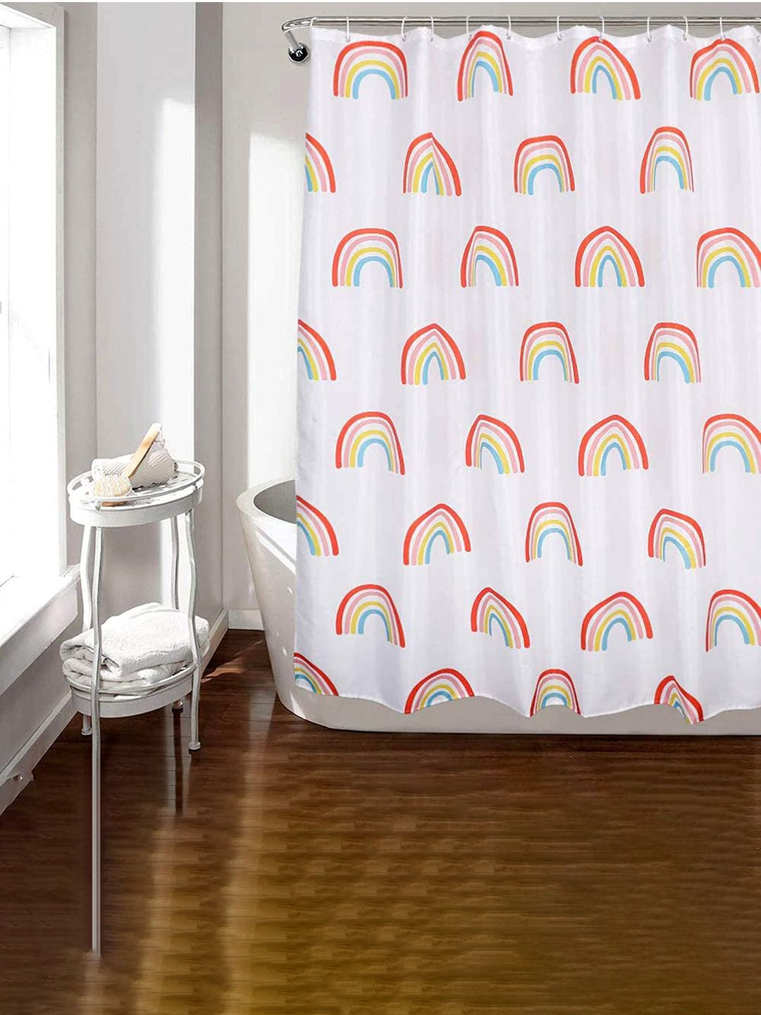 Kuber Industries White Rainbow Print Shower Curtain