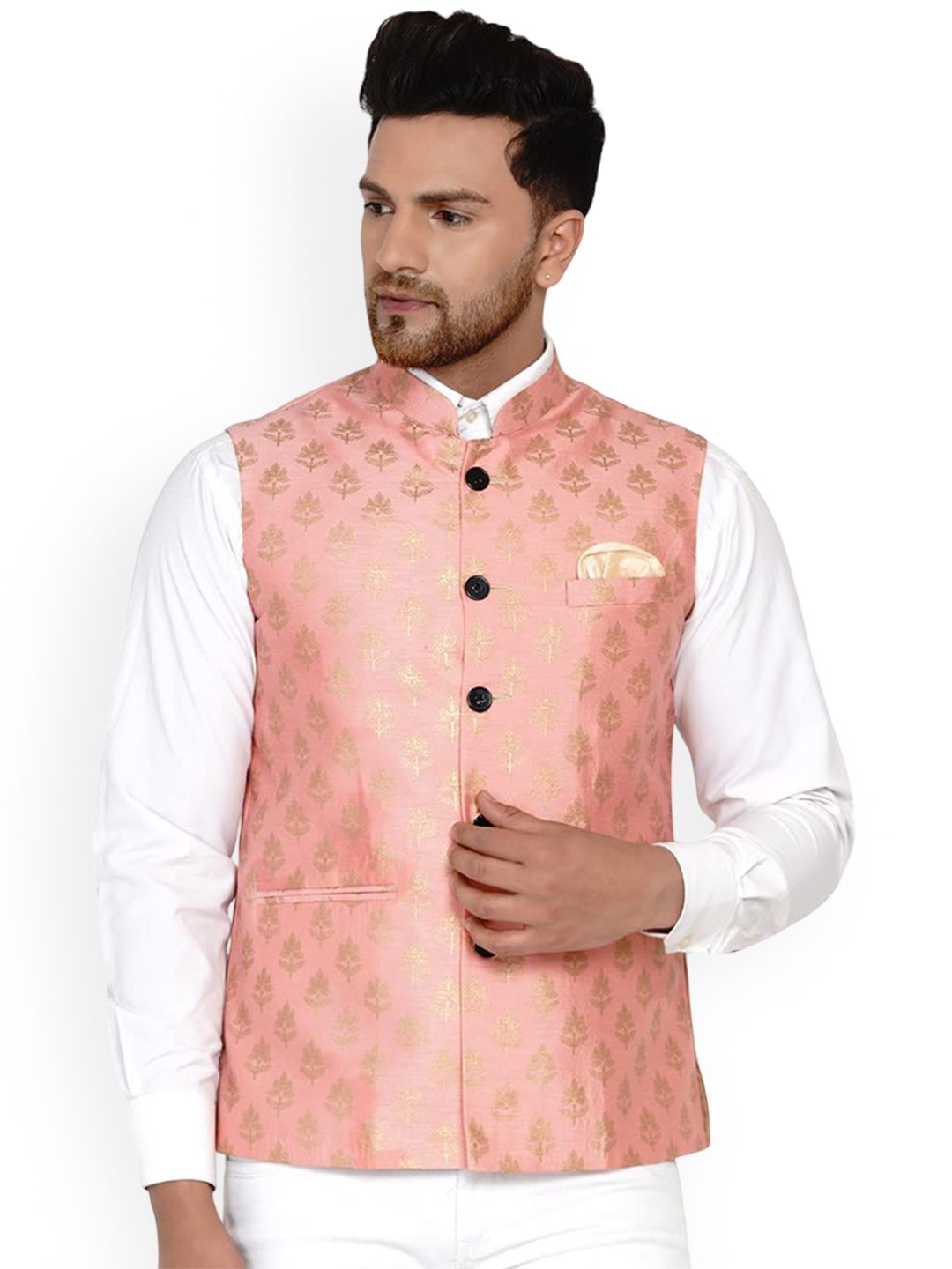 VEERA PARIDHAAN Banarasi Printed Mandarin Collar Nehru Jacket-picture-54