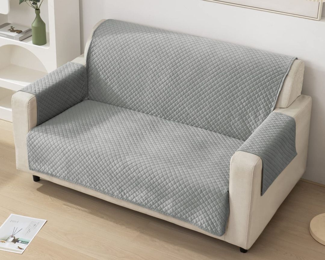 Fashion Throw Grey Checked Velvet 2 Piece Sofa Cover With Arms-picture-12