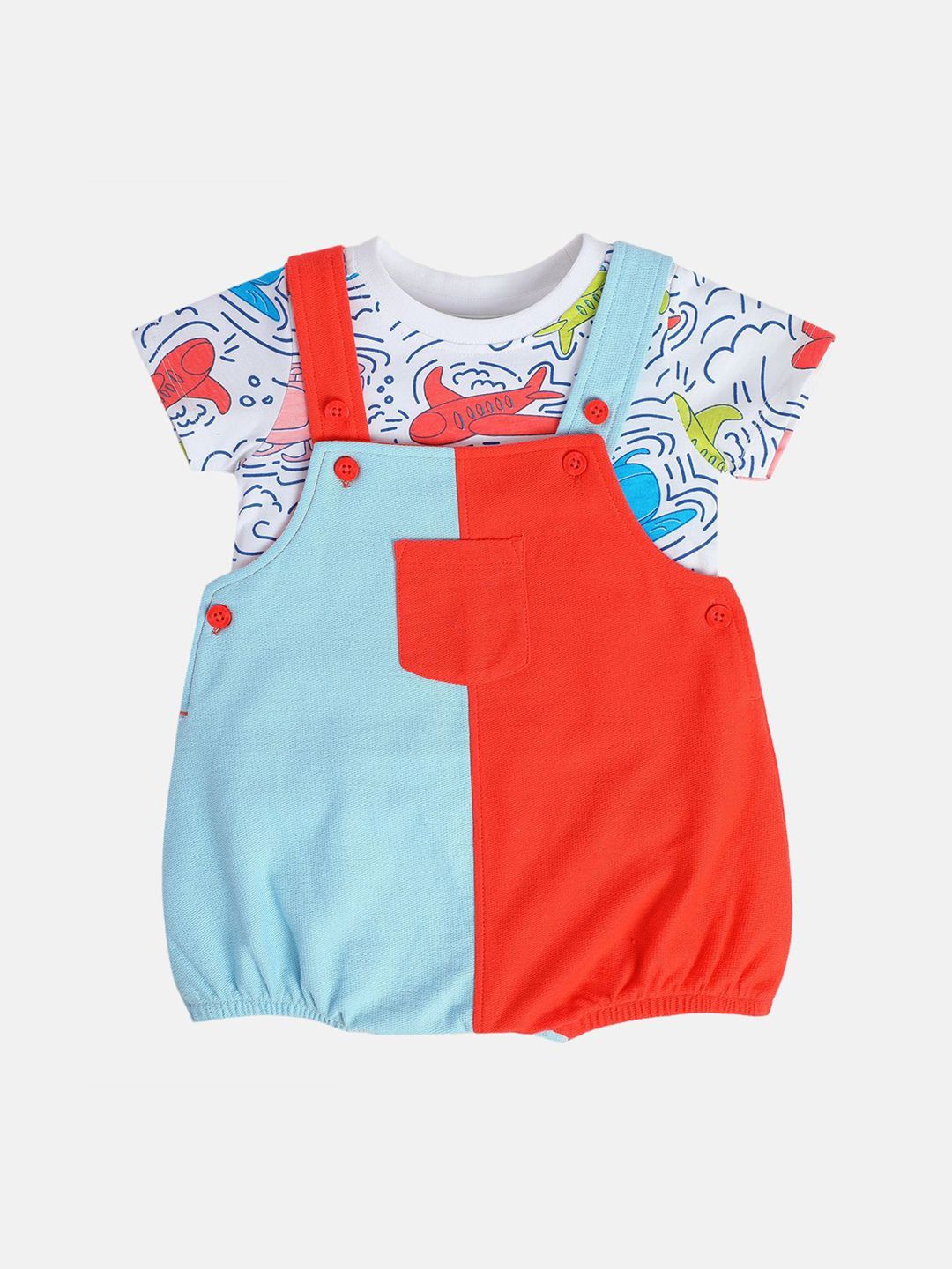 MINI KLUB Infant Boys Colourblocked Cotton Dungaree With T-Shirt-picture-20