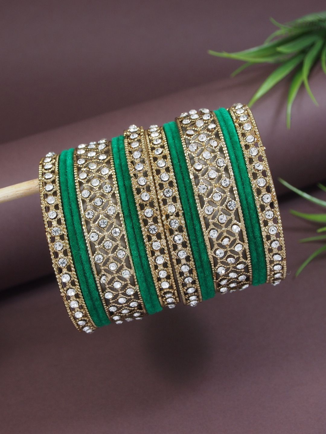 I Jewels Set Of 14Gold-Plated Stone-Studded Bangles-picture-32