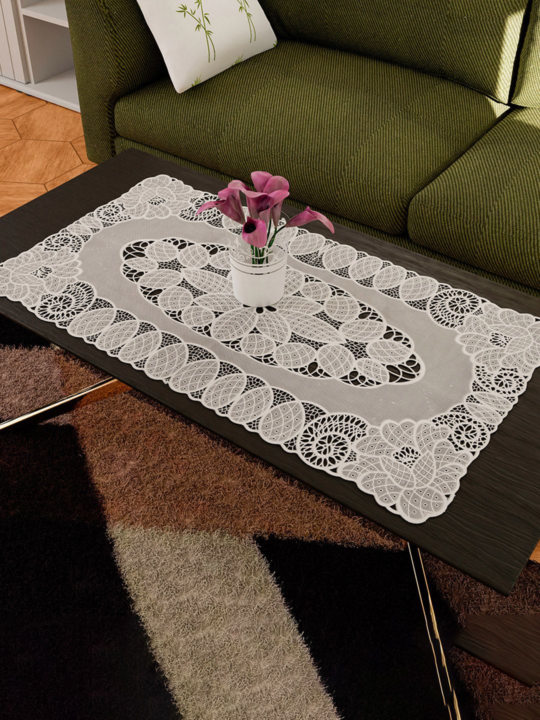 Kuber Industries Cream-Colored Floral Design Table Runner