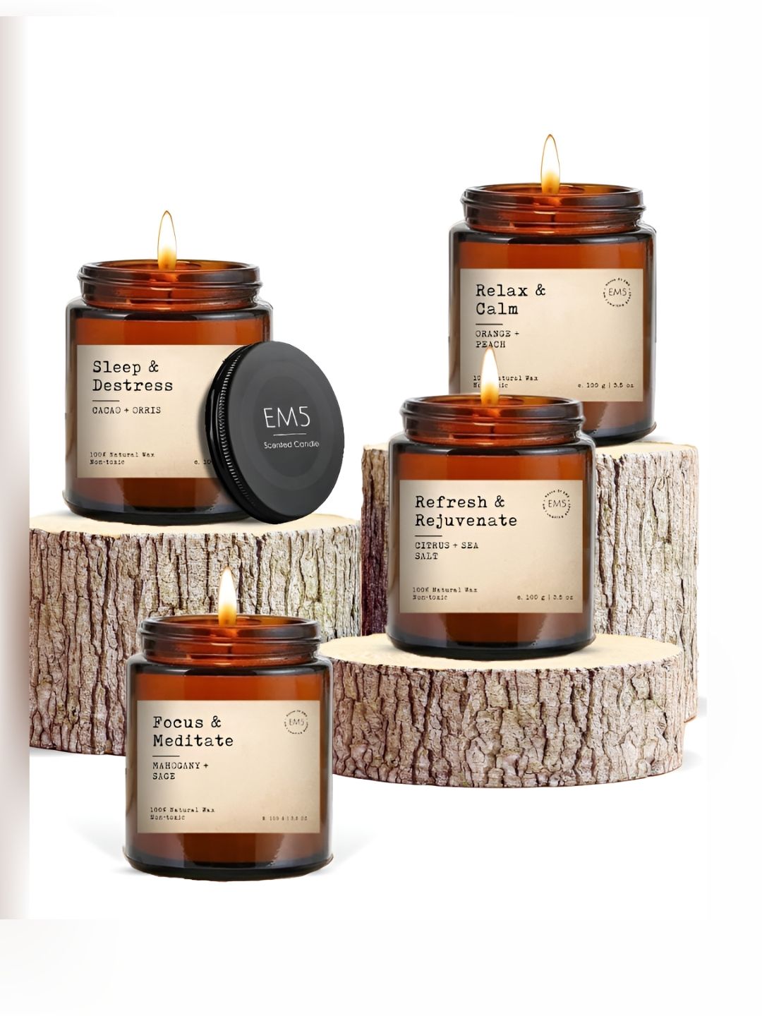 EM5 Brown & White 4 pieces Jar Candle