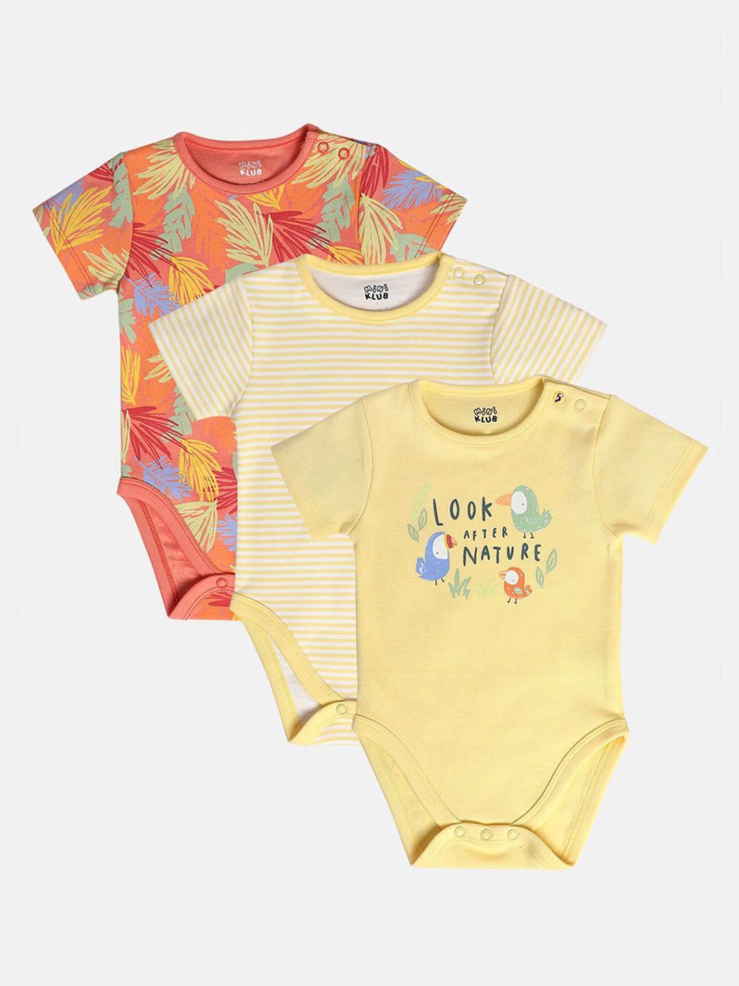 MINI KLUB Infant Girls Pack Of 3 Printed Pure Cotton Bodysuits-image-23