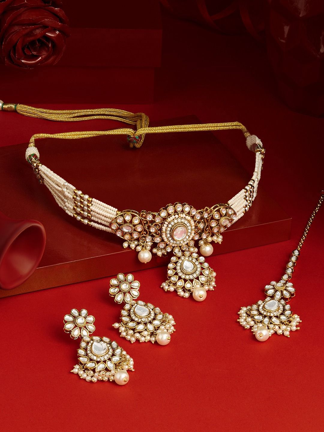 Zaveri Pearls Gold-Plated Kundan-Studded & Beaded Jewellery Set-picture-25