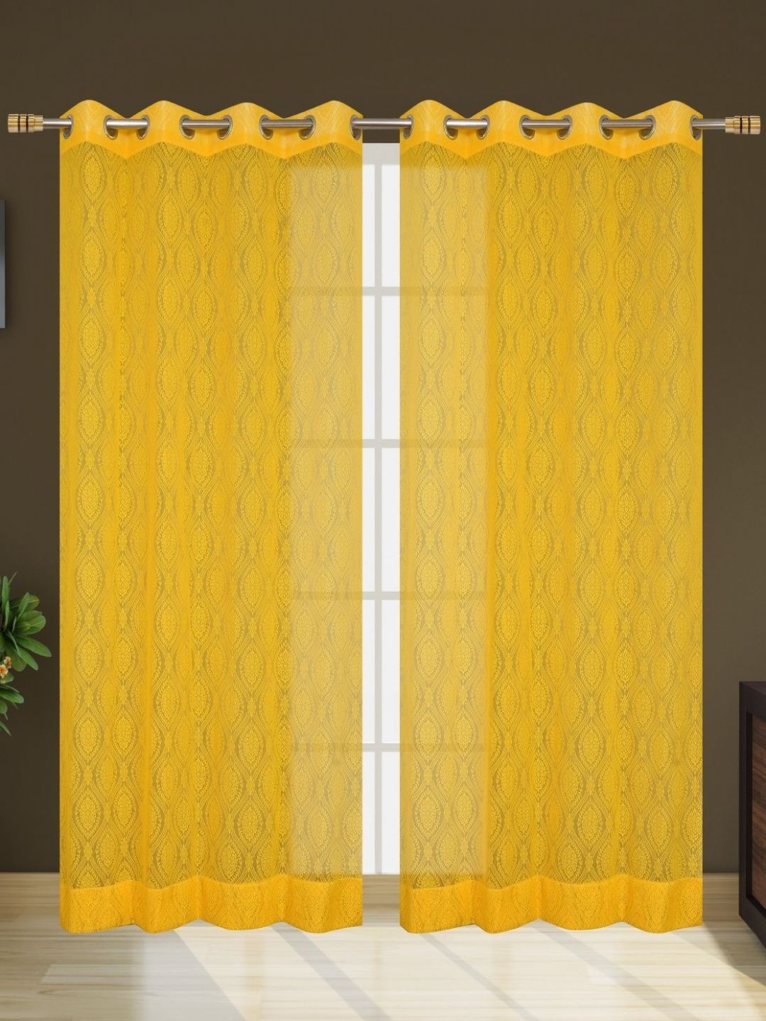 Galaxy Home Decor Yellow Set of 2 Sheer Window Curtain-image-45