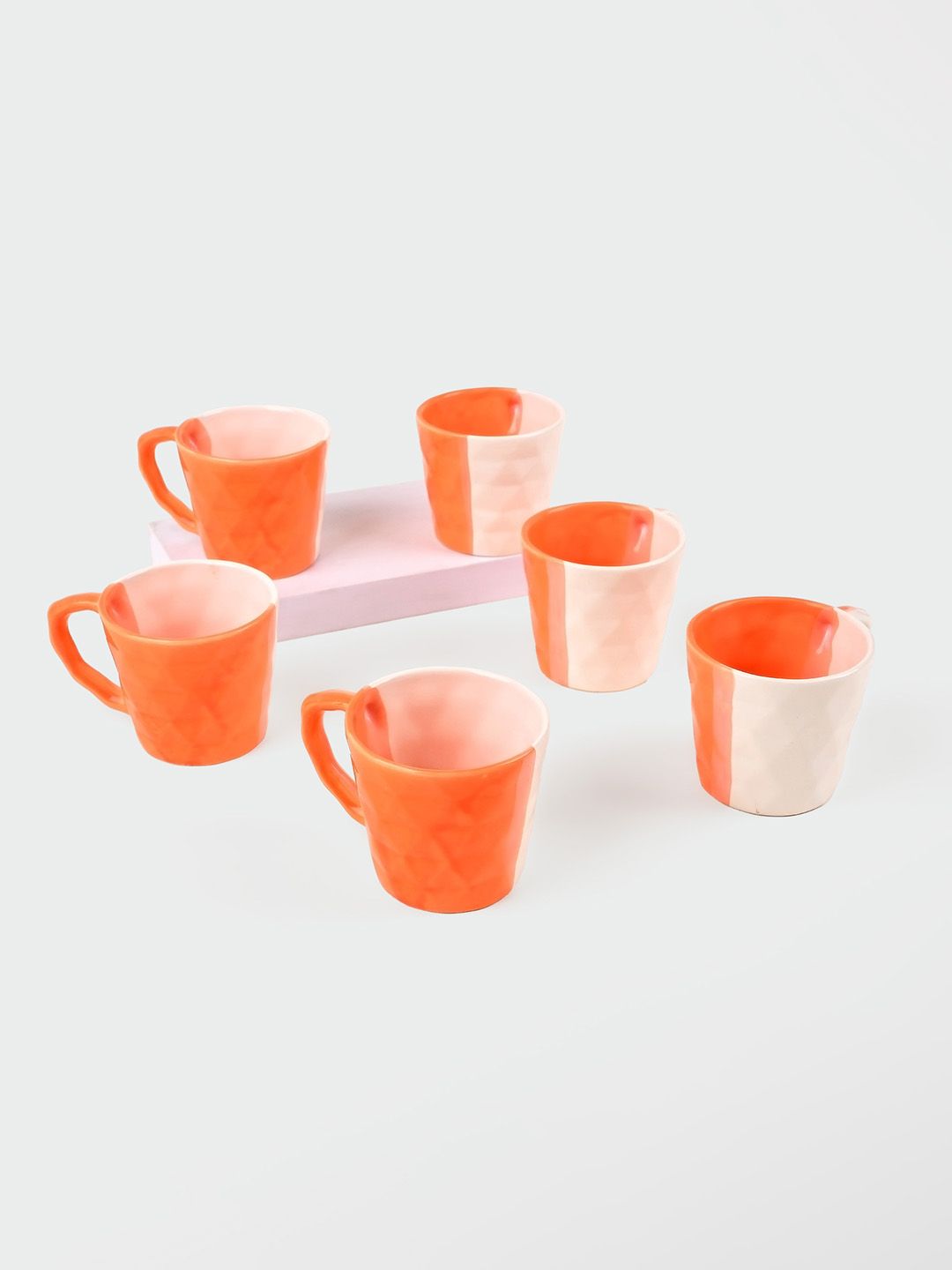 Storepedia Orange & White Handcrafted Textured Ceramic Matte Cups Set of Cups and Mugs-image-18