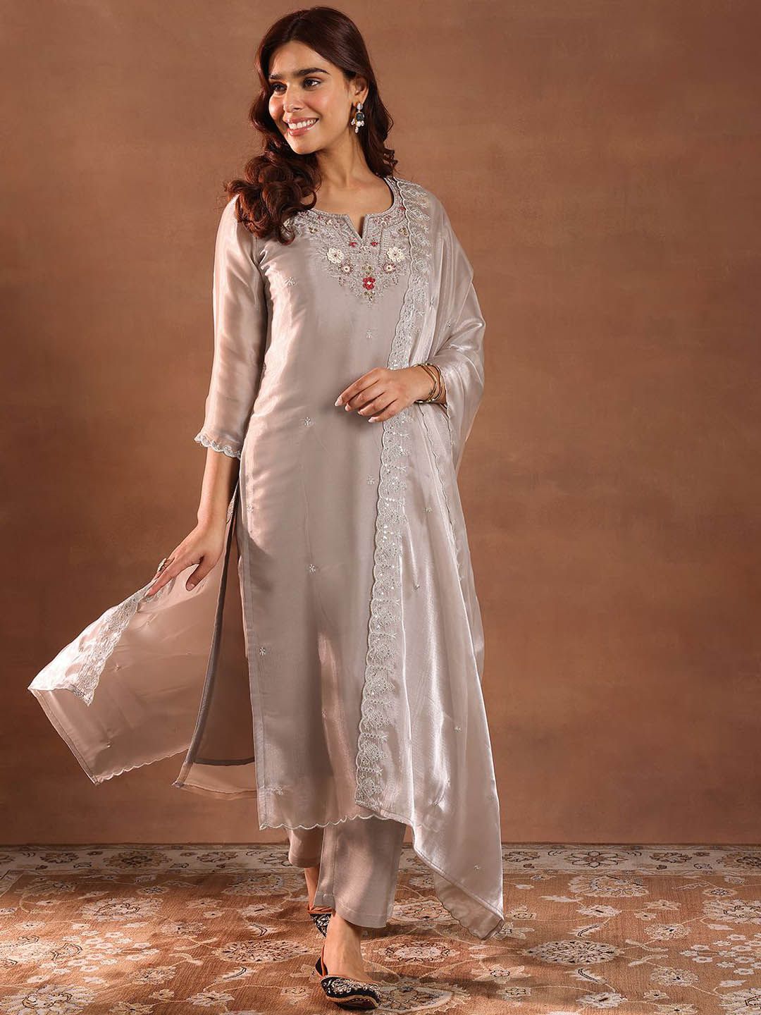 Libas Women Ethnic Motifs Yoke Design Regular Beads and Stones Kurta with Trousers & With Dupatta-picture-47