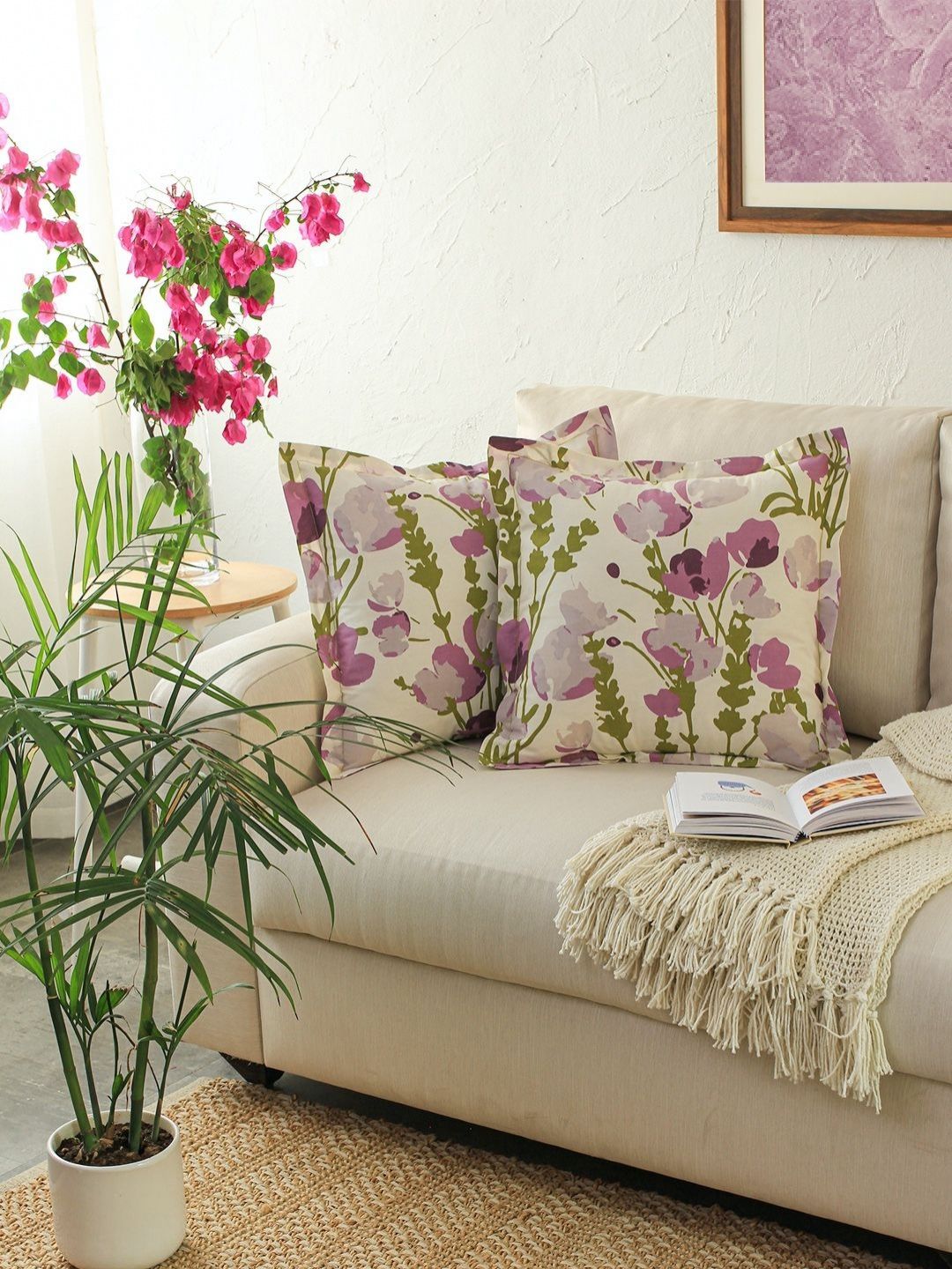 House This White & Purple Set of 2 Floral Square Cushion Covers-picture-26