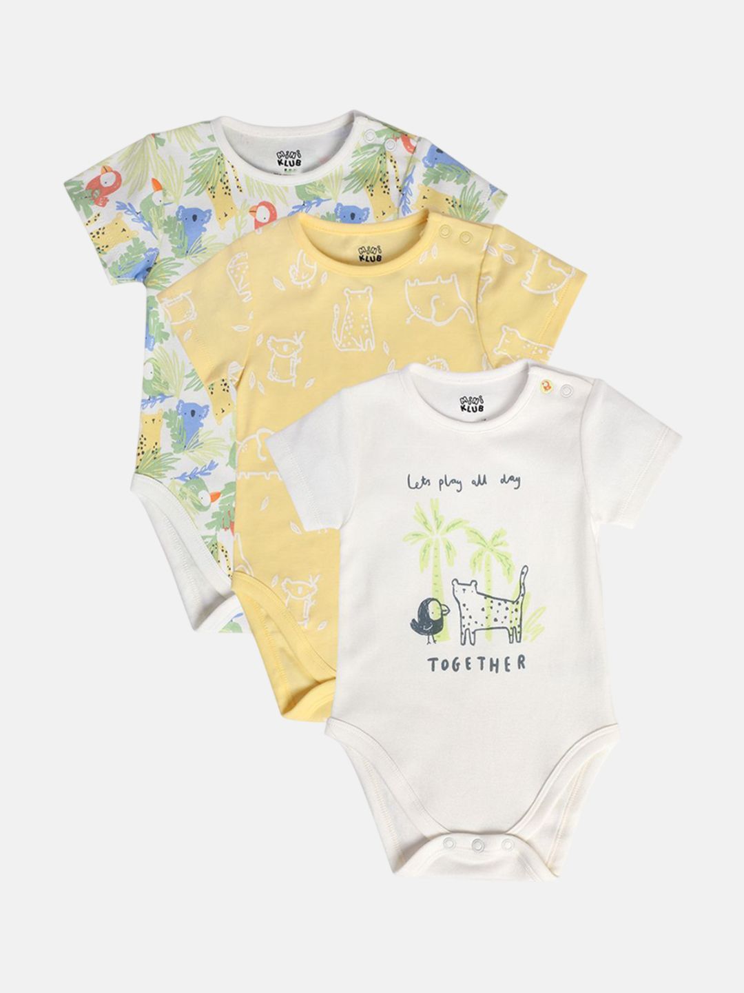 MINI KLUB Infant Girls Pack Of 3 Printed Pure Cotton Bodysuits-picture-33