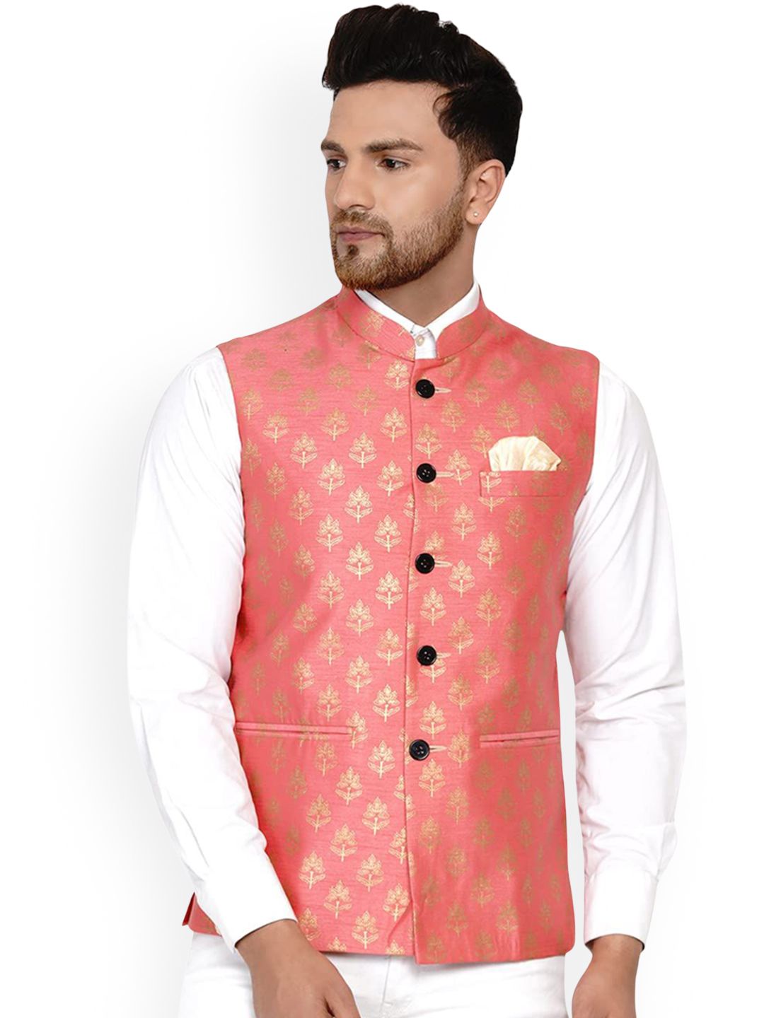 VEERA PARIDHAAN Banarasi Printed Mandarin Collar Nehru Jacket-picture-58