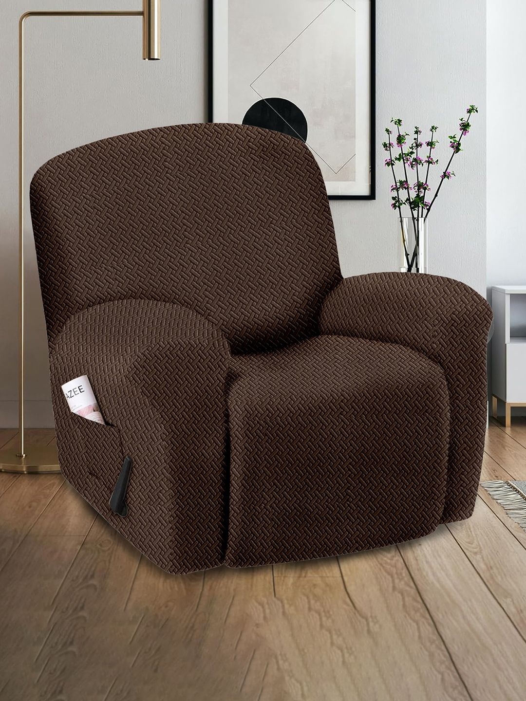Myntra Elegant Homes Coffee Brown Solid Jacquard 1 Piece Sofa Cover With Arms-image-10