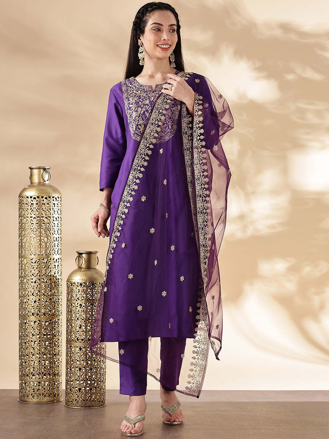 Anouk Women Ethnic Motifs Embroidered Regular Thread Work Kurta with Trousers & With Dupatta-picture-22