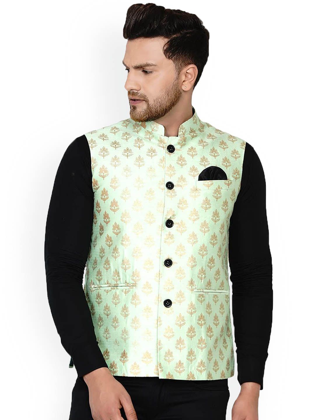 VEERA PARIDHAAN Printed BanarasiDesign Mandarin Collar Nehru Jacket-picture-48