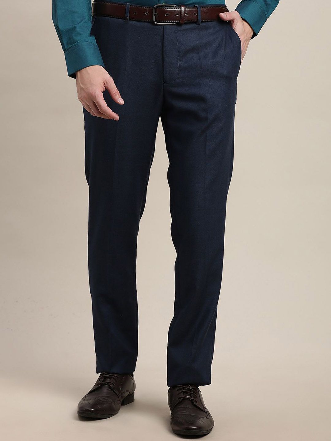 Turtle Men Textured Checked Tailored Slim Fit Trousers-picture-30