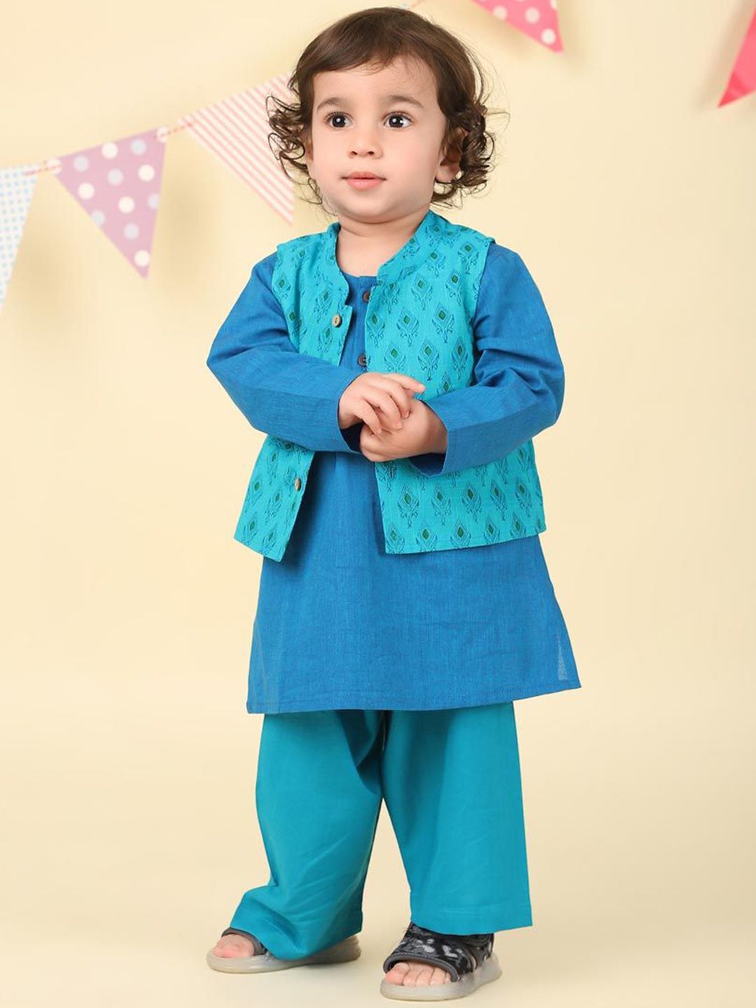 Fabindia Boys Ethnic Motifs Printed Regular Pure Cotton Kurta with Trousers-picture-55