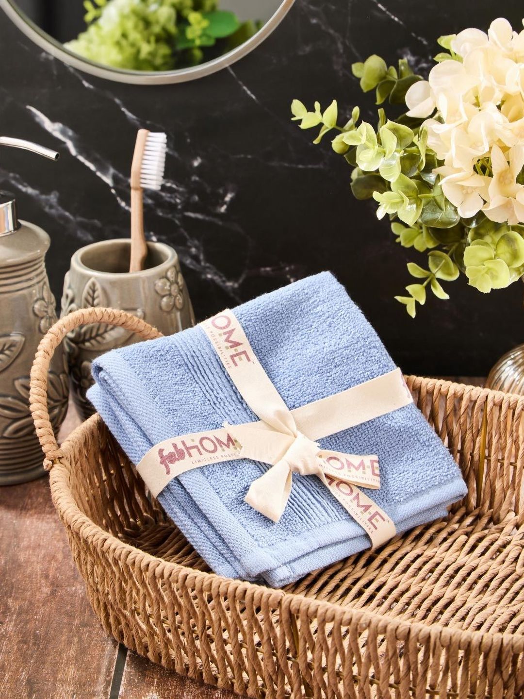 Fabindia 2-Pcs Blue Cotton 500 GSM Soft Pile Face Towels-image-20