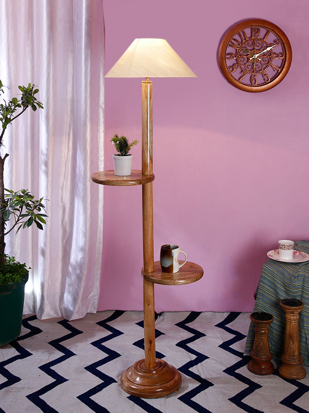 Devansh Off-White Frustum Shaped Wooden Floor Lamp-picture-31