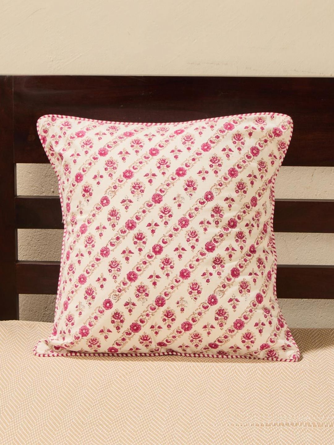 Fabindia Pink & White Floral Square Cushion Covers-image-33