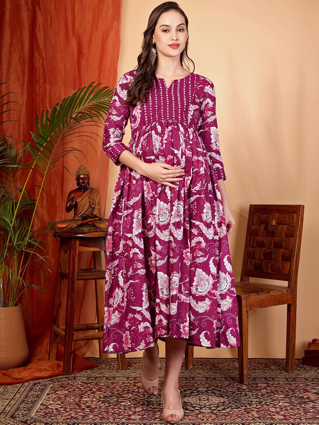 TARANJAL Women Floral Printed Maternity Anarkali Kurta-picture-26