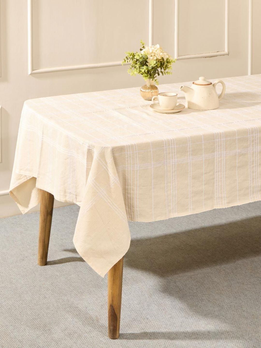 Fabindia Beige Cotton 4-Seater Table Cover with Textured details