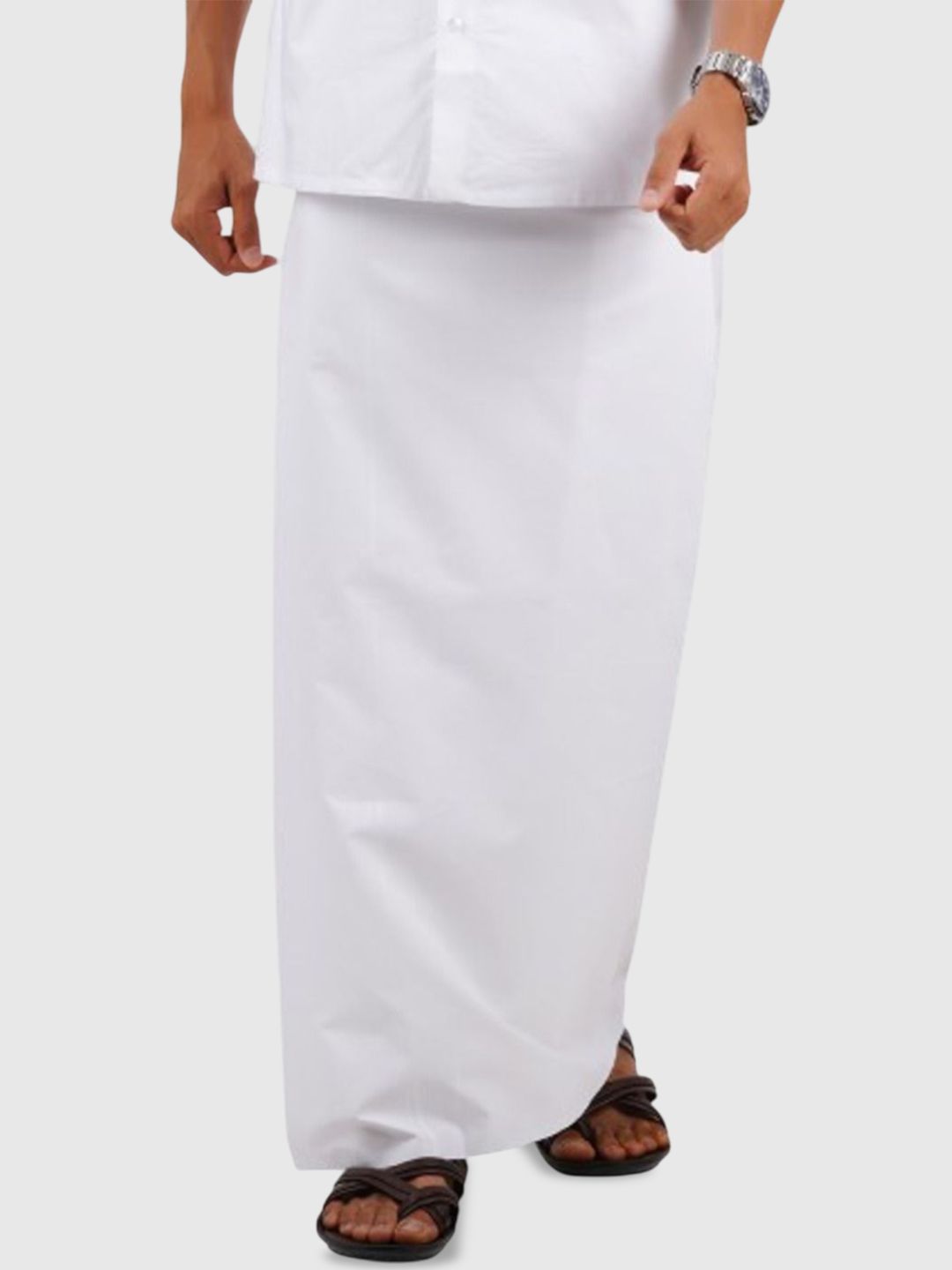 RAMRAJ COTTON Men White Border Single Layer Prayer Dhoti-image-46