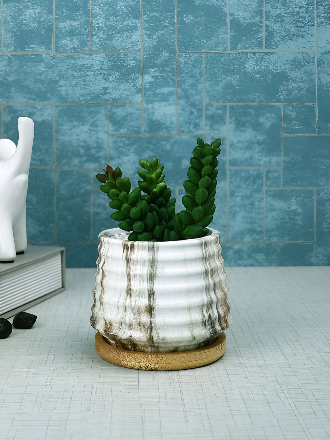TAYHAA White 1 Pieces Succulent Artificial Plant With Pot-picture-14