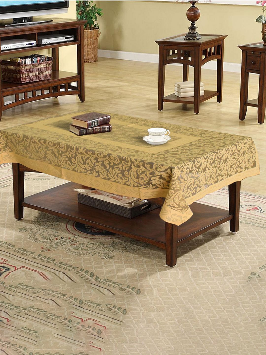 Kuber Industries Gold-Toned Floral Cotton 4-Seater Table Cover-picture-15
