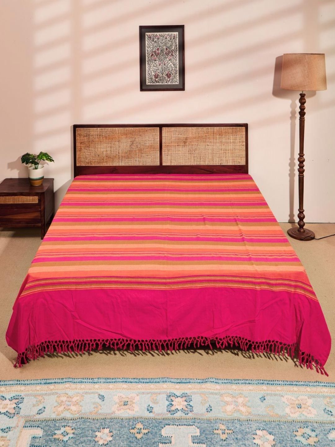 Fabindia Pink Woven Cotton Double King Bed Cover-image-24
