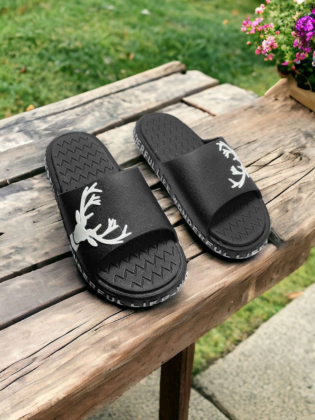 FABBMATE Men Printed Rubber Sliders-image-1