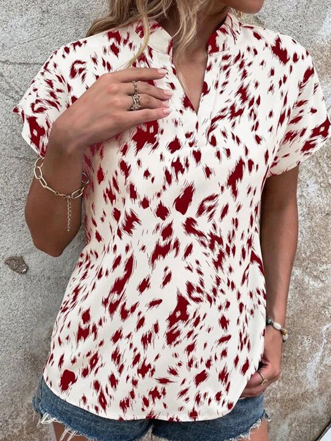 Stylecast X Slyck Animal Print Mandarin Collar Extended Sleeves Top-picture-26