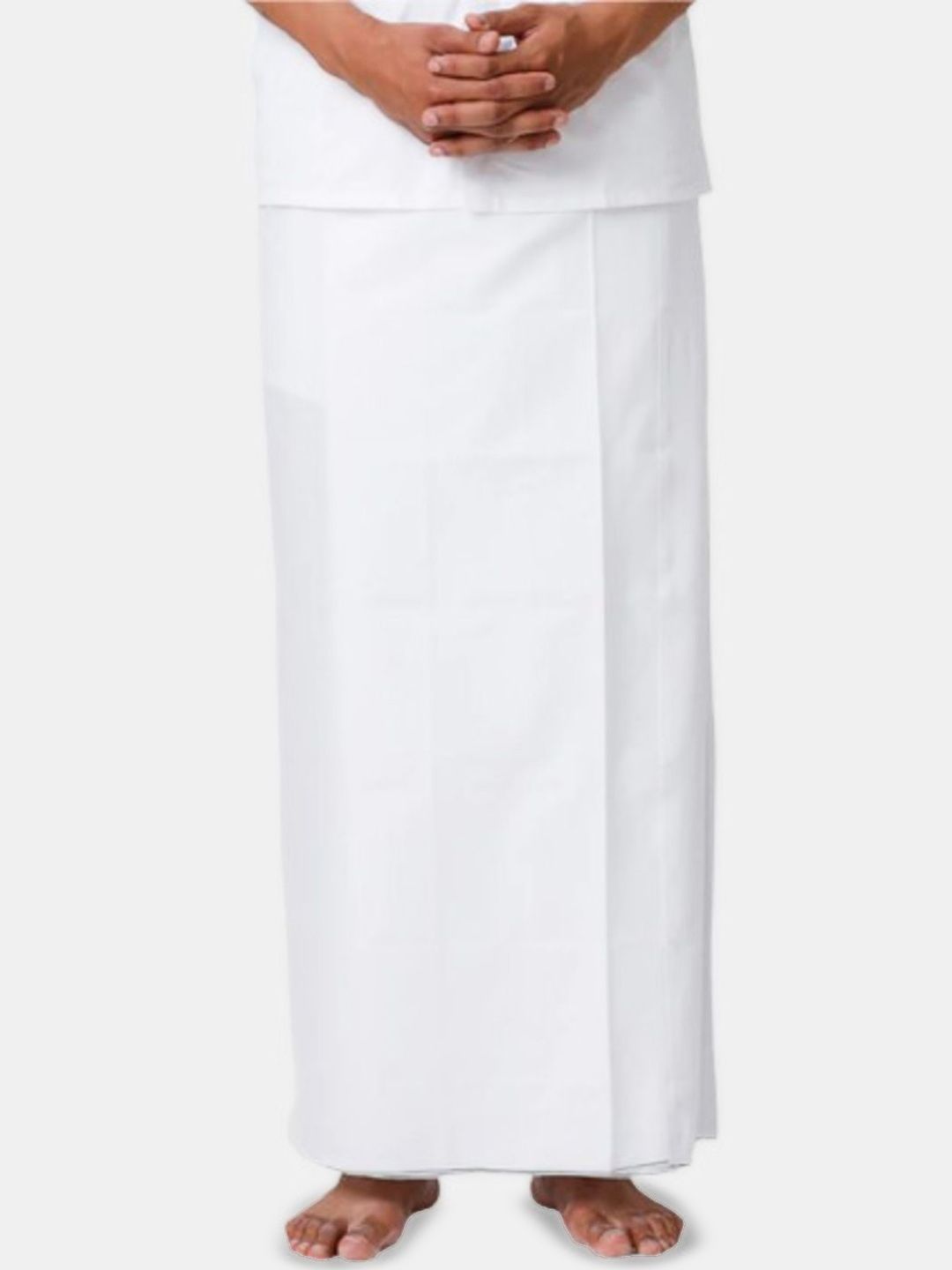 RAMRAJ Men White Cotton Stitched Single Layer Prayer Dhoti-picture-30