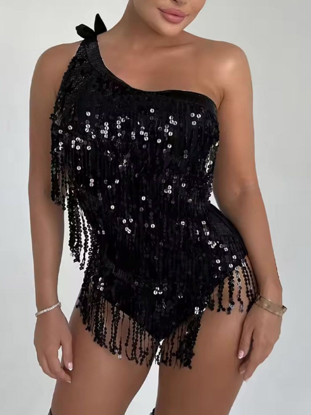 MADE FOR HER LABEL Gargi Sequin Tassel One Shoulder Bodysuit-picture-31