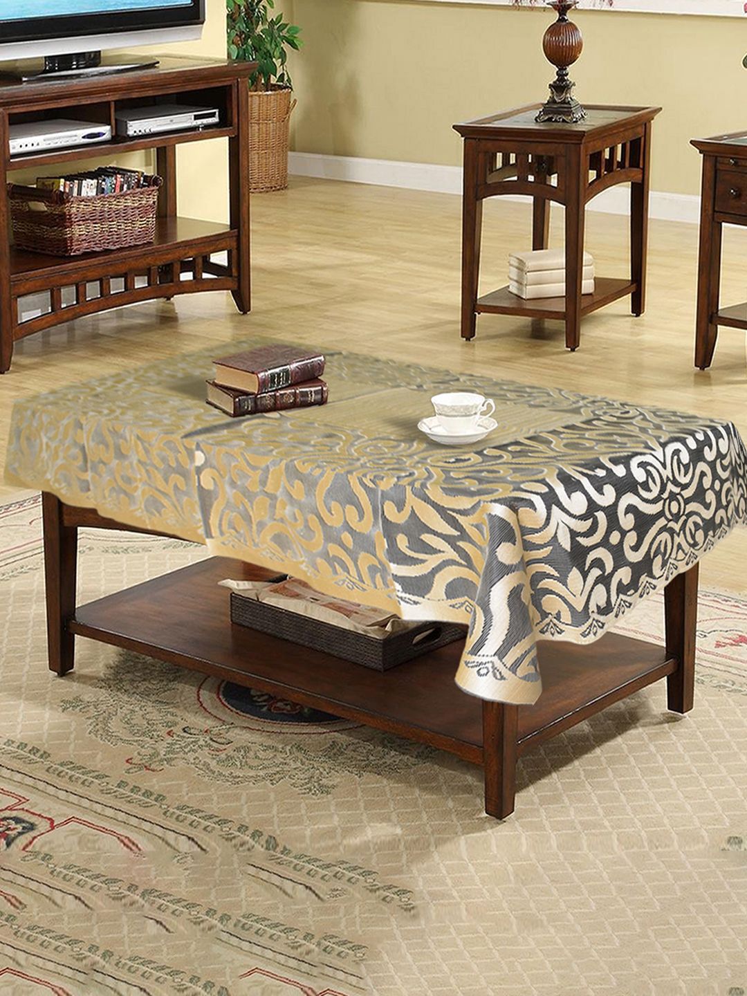 Kuber Industries Gold-Toned Floral Cotton 4-Seater Table Cover-image-40