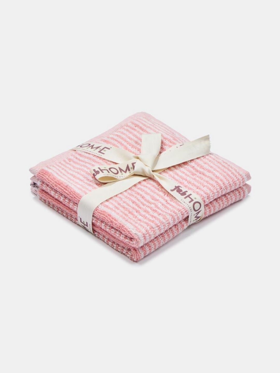 Fabindia 2-Pcs Pink & White Striped Cotton 570 GSM Soft Pile Face Towels