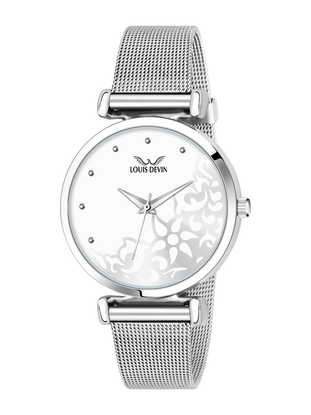 LOUIS DEVIN Women Brass Dial & Stainless Steel Straps Analogue Watch LD-L157-SLV-CH-image-17
