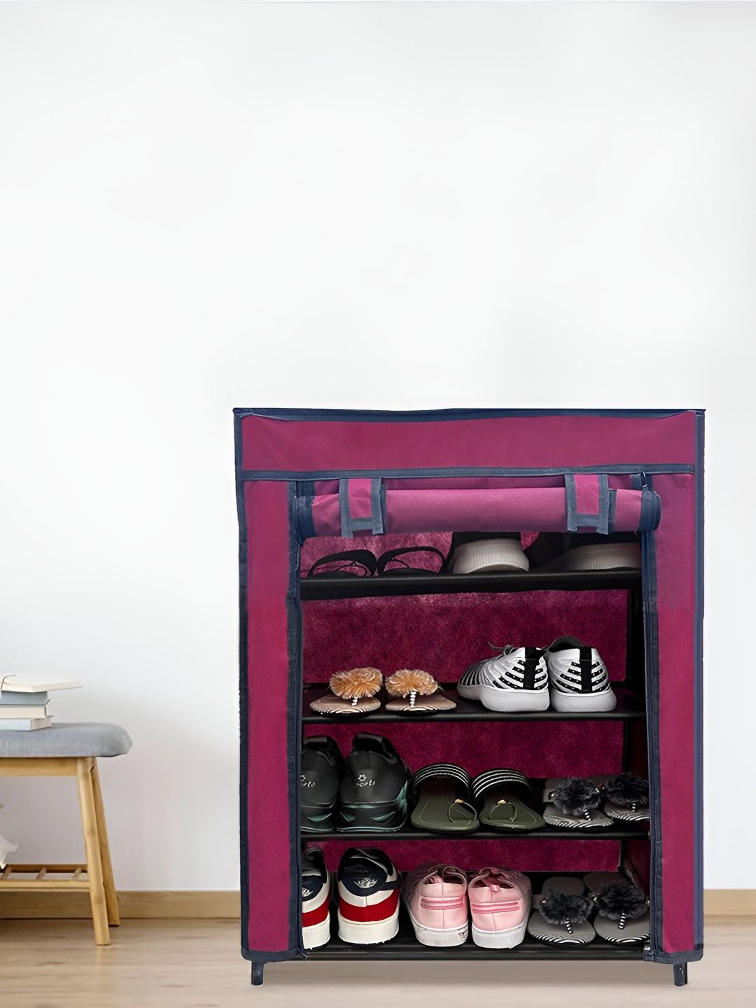 Rmerchants Maroon Stainless Steel 4 Shelves Shoe Rack-picture-46