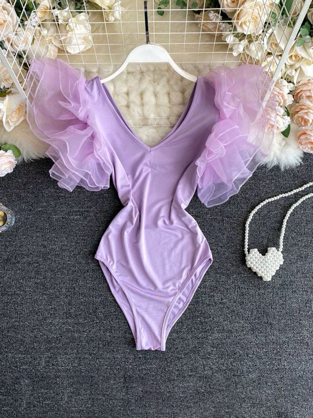 MADE FOR HER LABEL V-Neck Butterfly Sleeves Bodysuit-picture-47