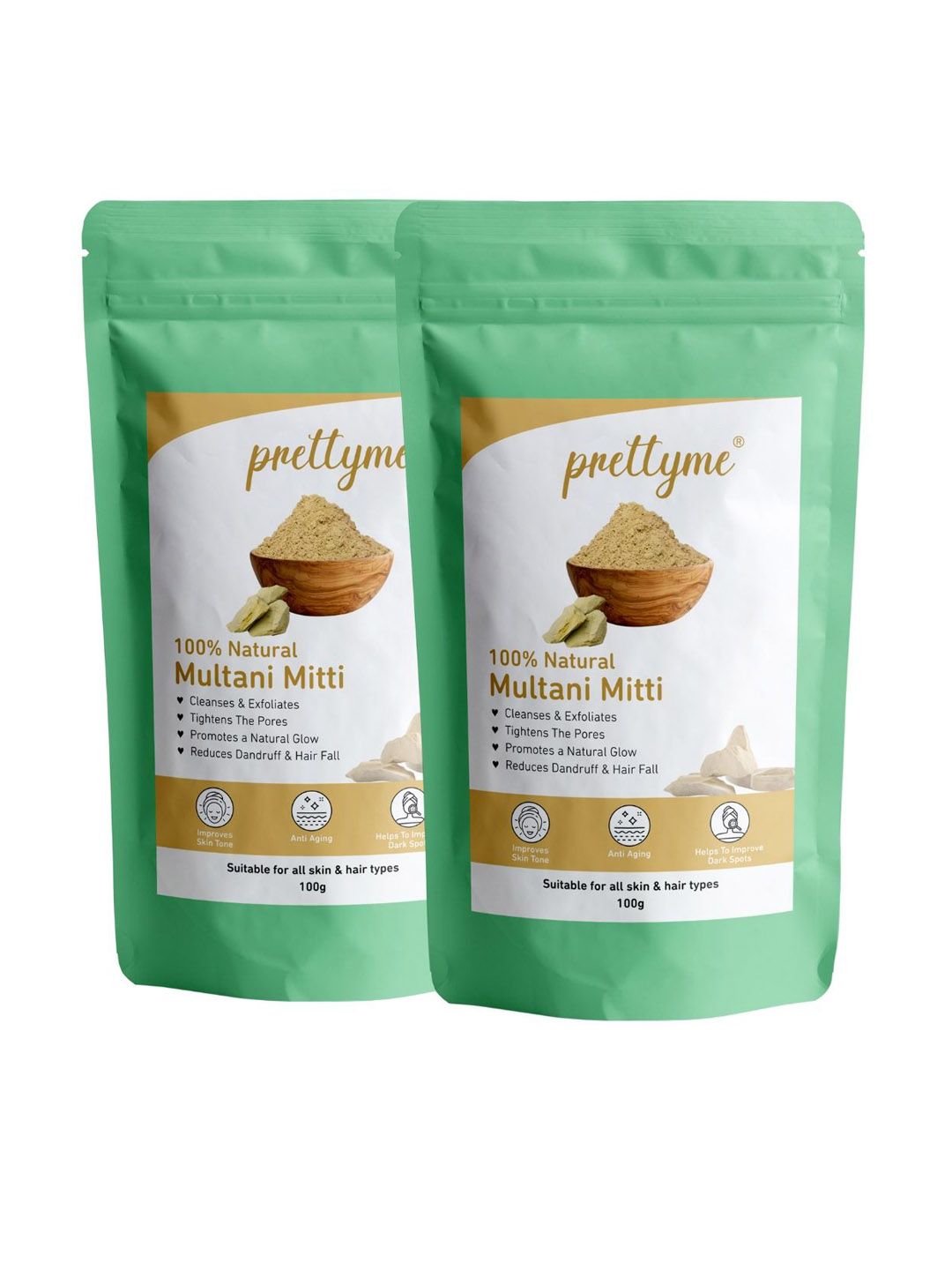 Prettyme Set Of 2 Natural Multani Mitti Powder Face Mask - 100 g Each-picture-26
