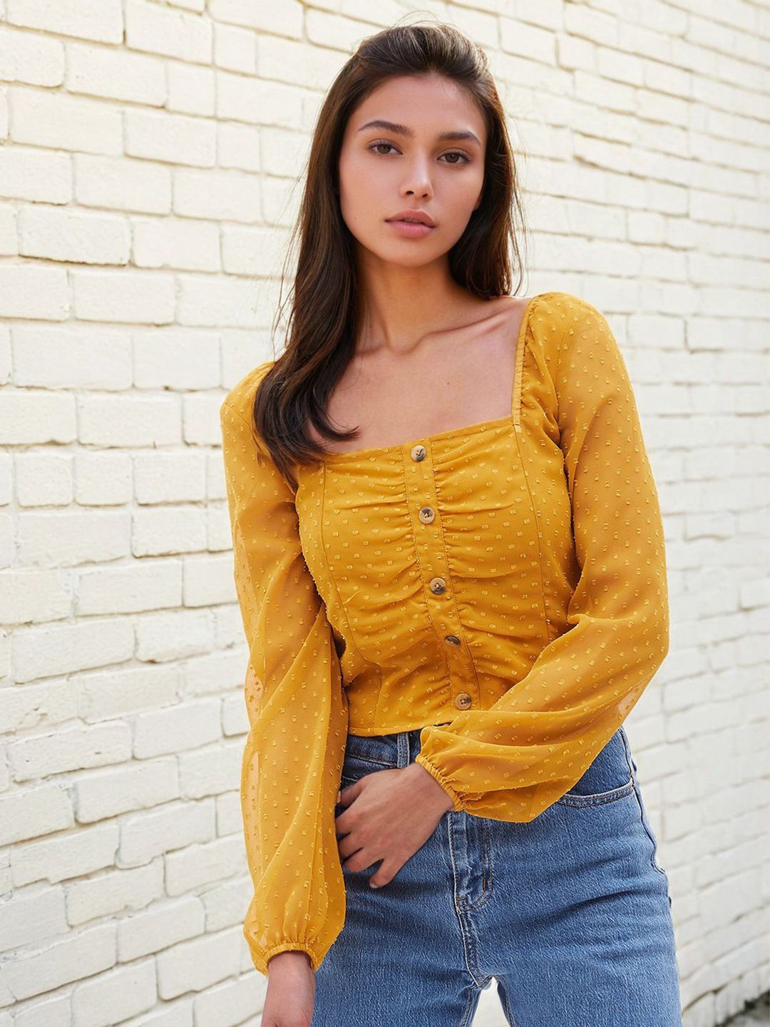 Stylecast X Slyck Mustard Crop Square Neck Top-image-43