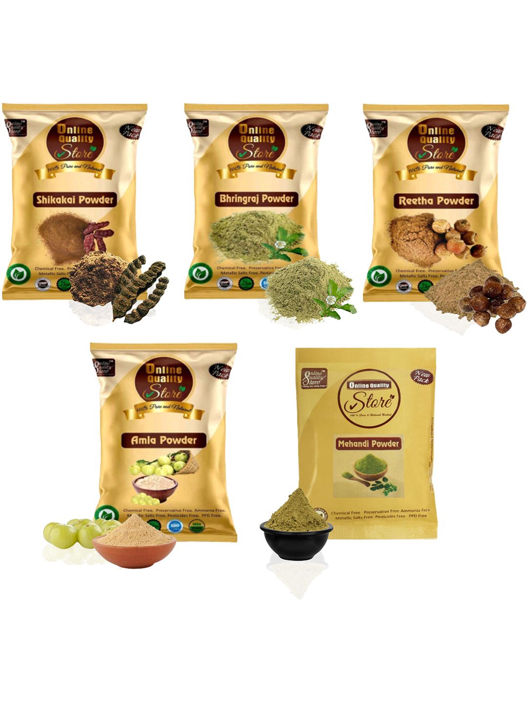 Online Quality Store Set Of 5 Reetha Amla Shikakai Bhringraj & Mehandi Powder - 50g Each-image-39