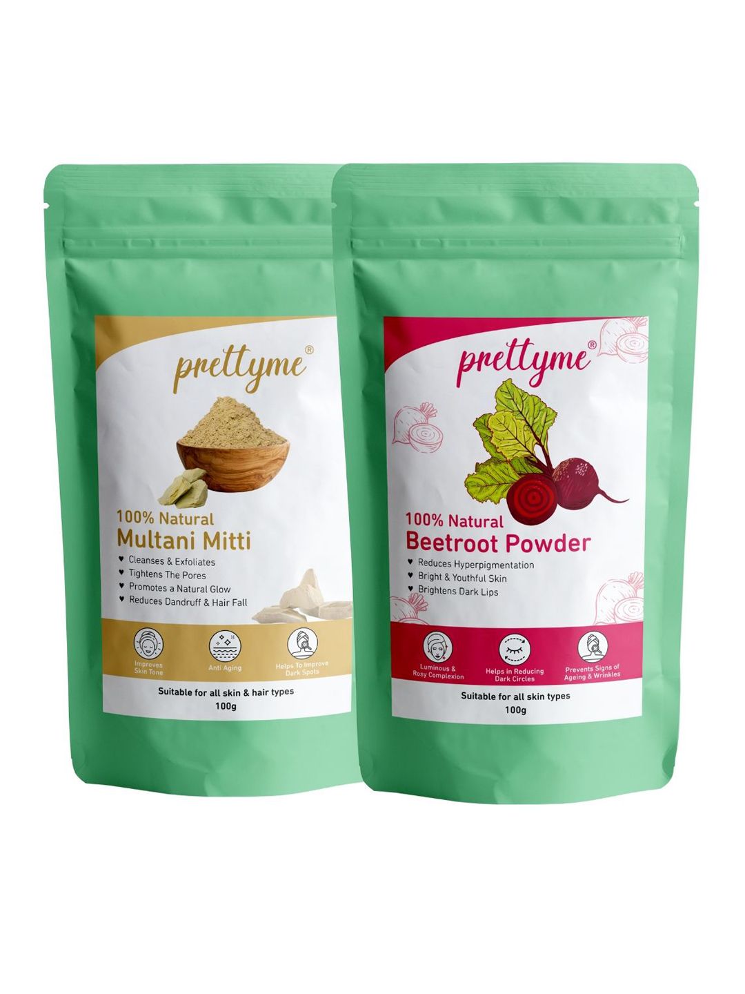 Prettyme Set Of 2 Natural Beetroot & Multani Mitti Glowing Skin Face Powder - 100 g Each-picture-57