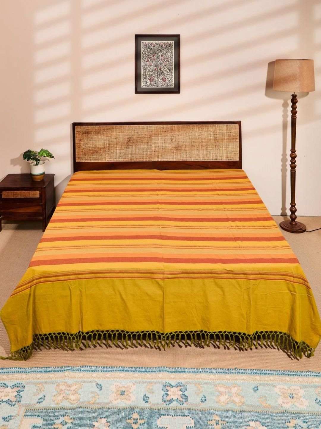 Fabindia Green & Red Striped Cotton Bed Cover-picture-45
