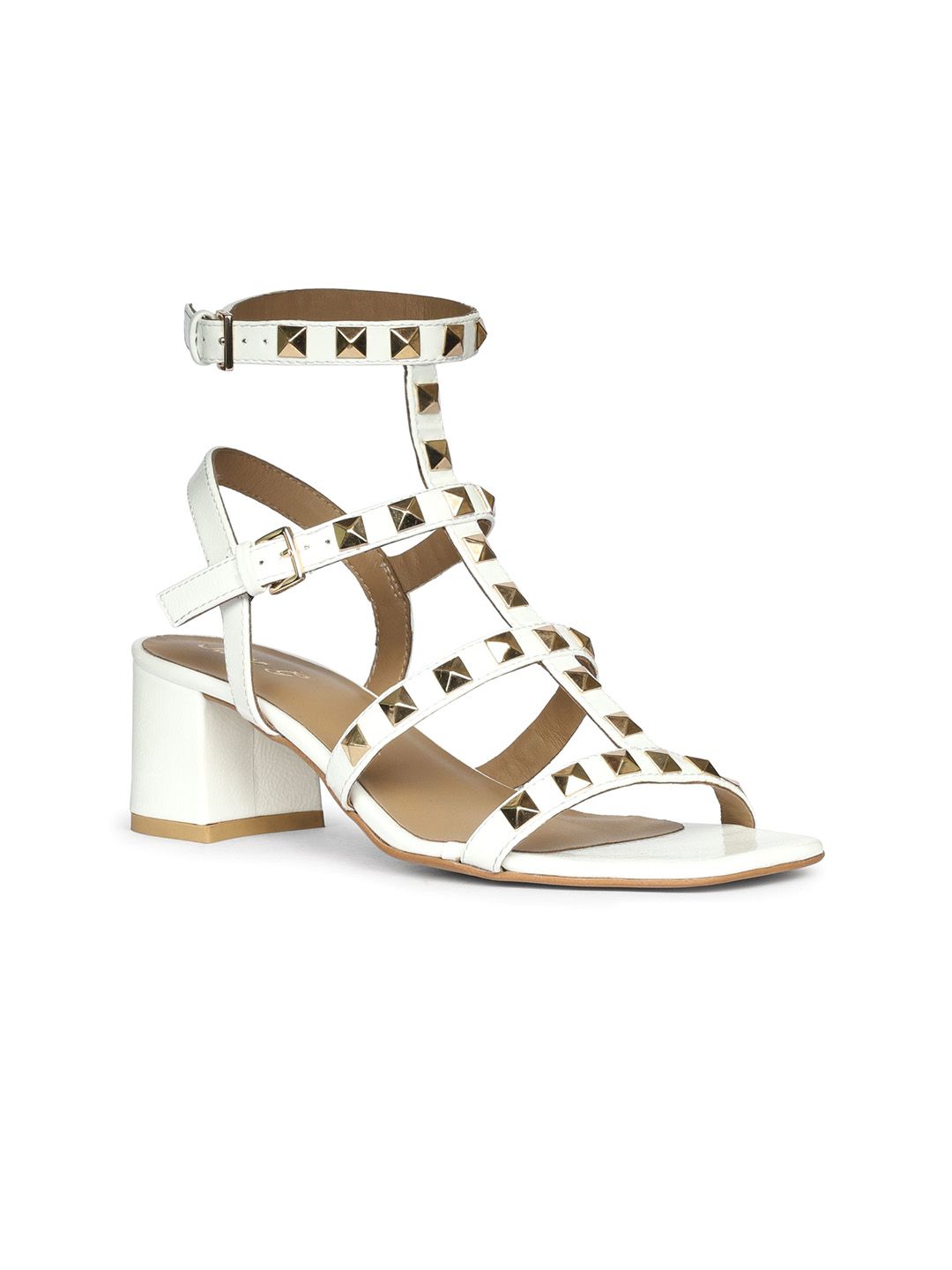 Saint G Striped Leather Block Sandals with Buckles-image-25