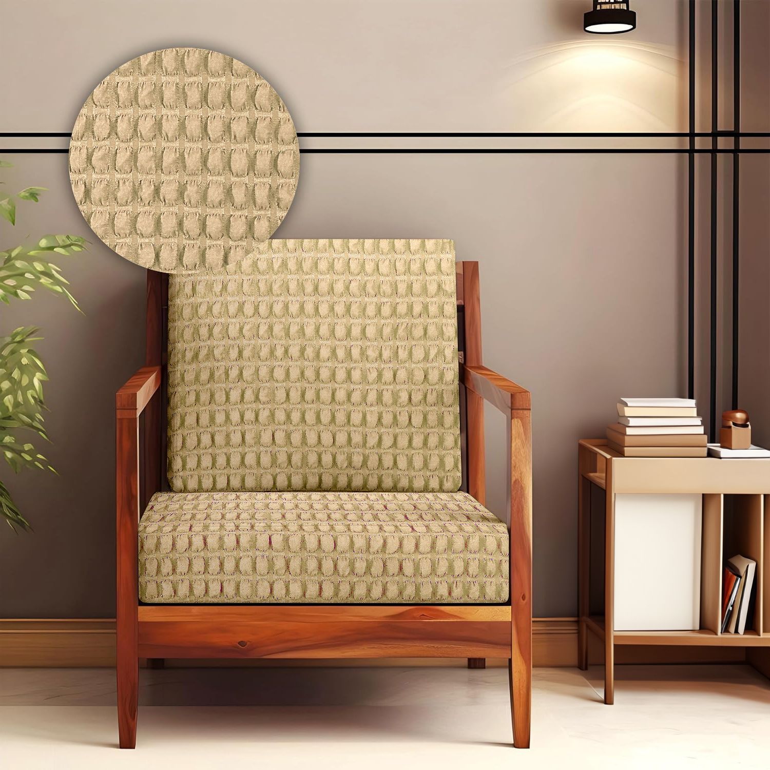 Cortina Beige Solid Polyester Sofa Cover-picture-18