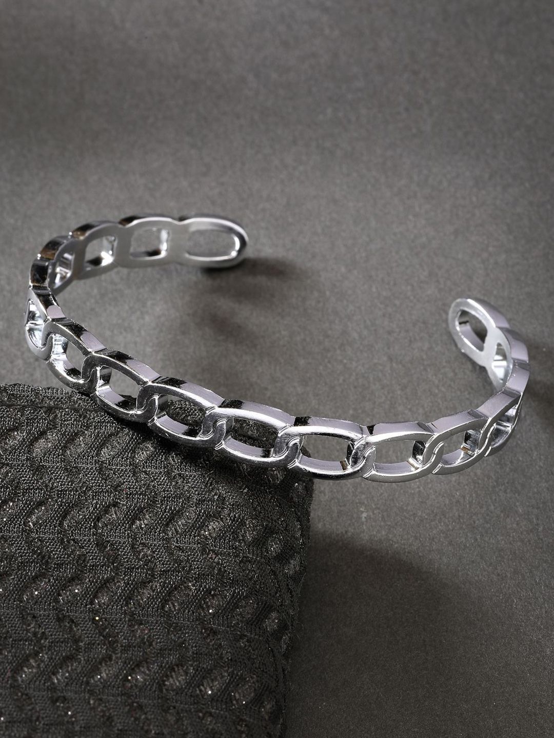 The Roadster Lifestyle Co Men Silver-Plated Cuff Bracelet-image-19