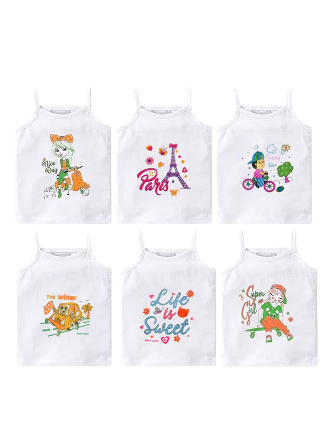 Mega style Infant Girls Pack Of 6 Self Designed Cotton Basic Vests MS_WH_1100-P6_03-0-3M