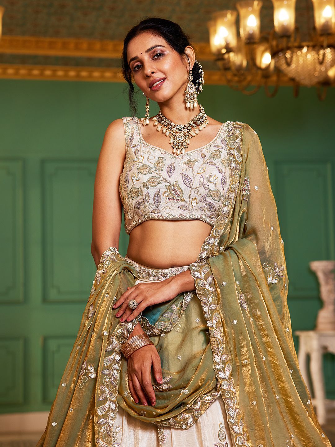 panchhi Embroidered Sequinned Semi-Stitched Lehenga & Unstitched Blouse With Dupatta-image-31
