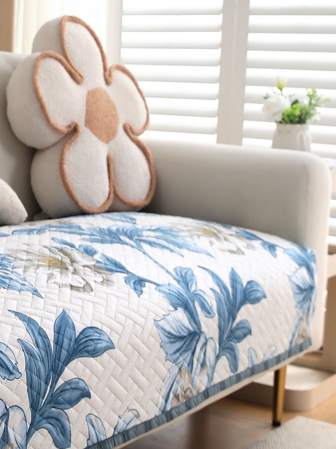 HOKIPO White & White Printed Polyester 2 Piece Sofa Cover-picture-33