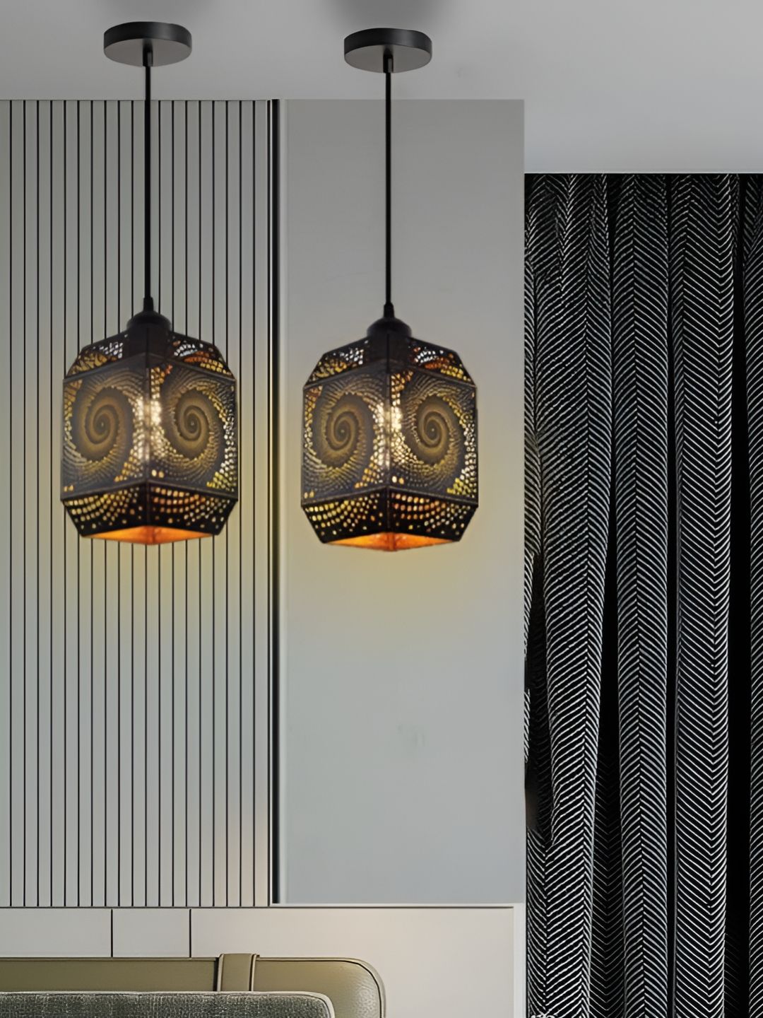 GAUVIK Black Printed Glass Ceiling Lamp-picture-29